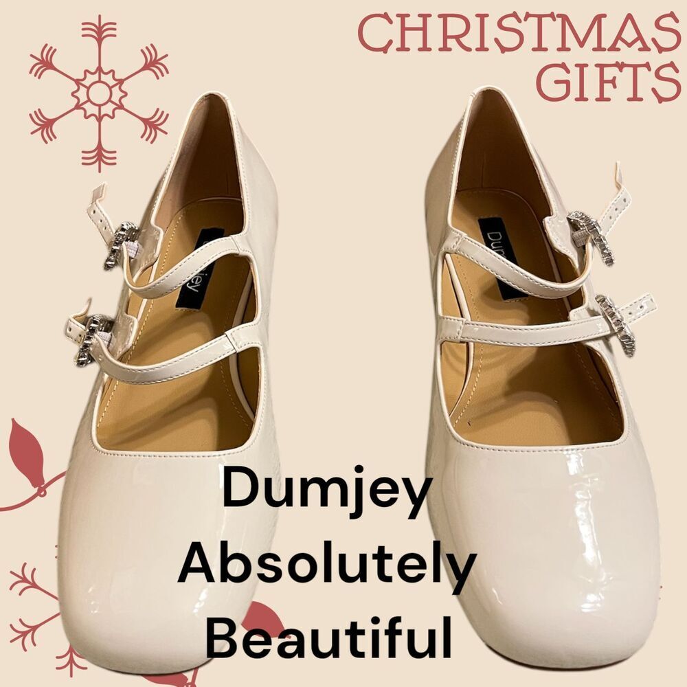 Dumjey Womens' Round Toe Thick Heel Mary Jane Shoes Size 9.5 The color is Ivory